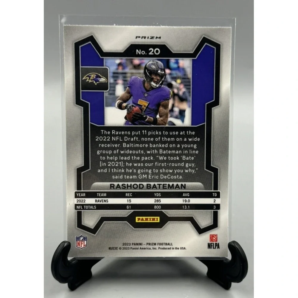 2023 Panini Prizm #20‎ Rashod Bateman Red White and Blue Baltimore Ravens